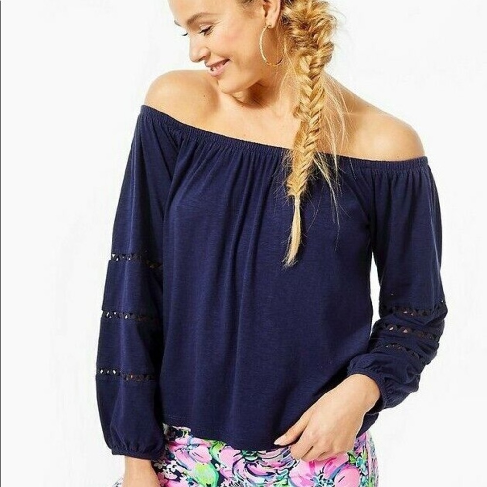 NWT Lilly Pulitzer True Navy Off-The-Shoulder Top
